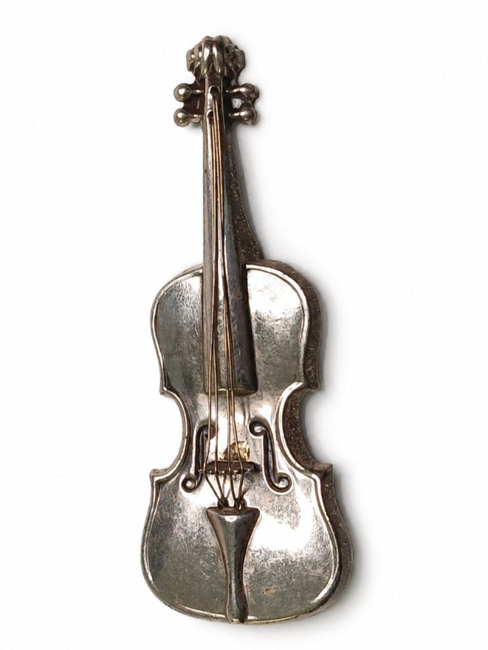 Signed Sterling Silver Lang Violin-Shaped Brooch